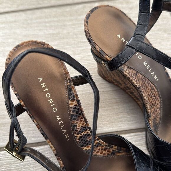 Antonio Melani Leather Wedge Sandals Size‎ 6 Strappy Snake Print - Picture 4 of 12